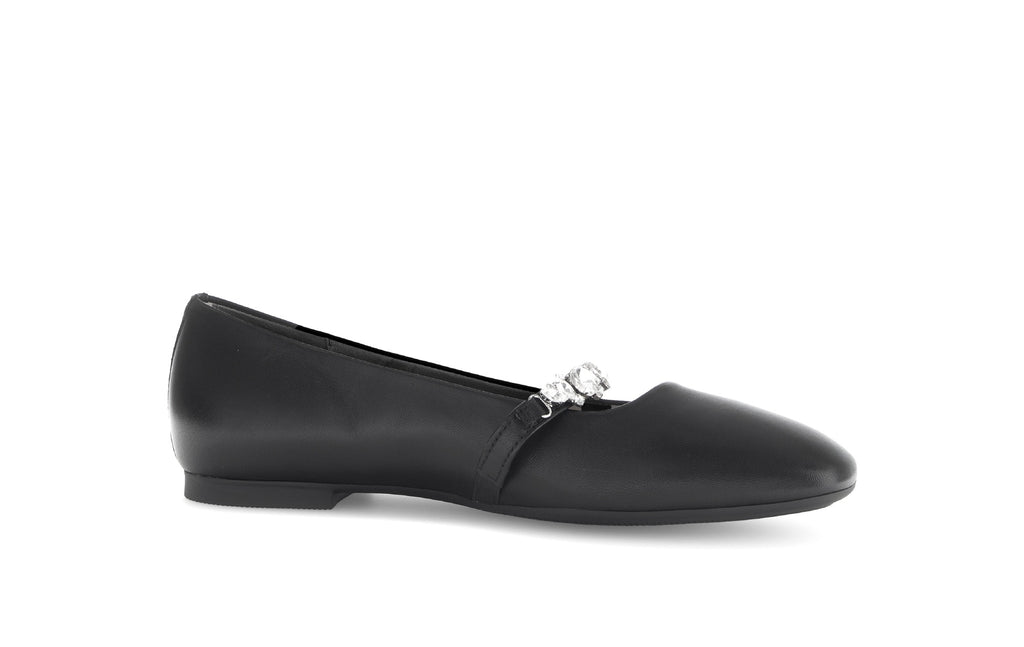 GABOR-Black-Leather-ballet-flat-with-diamante-strap-14127