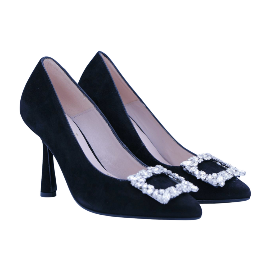 MARIAN--Black--Suede--Stiletto--with--embellished--buckle