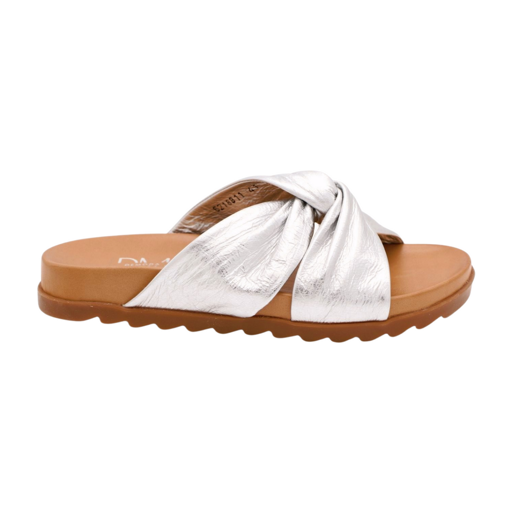 fabucci-silver-leather-knot-slider-sandal