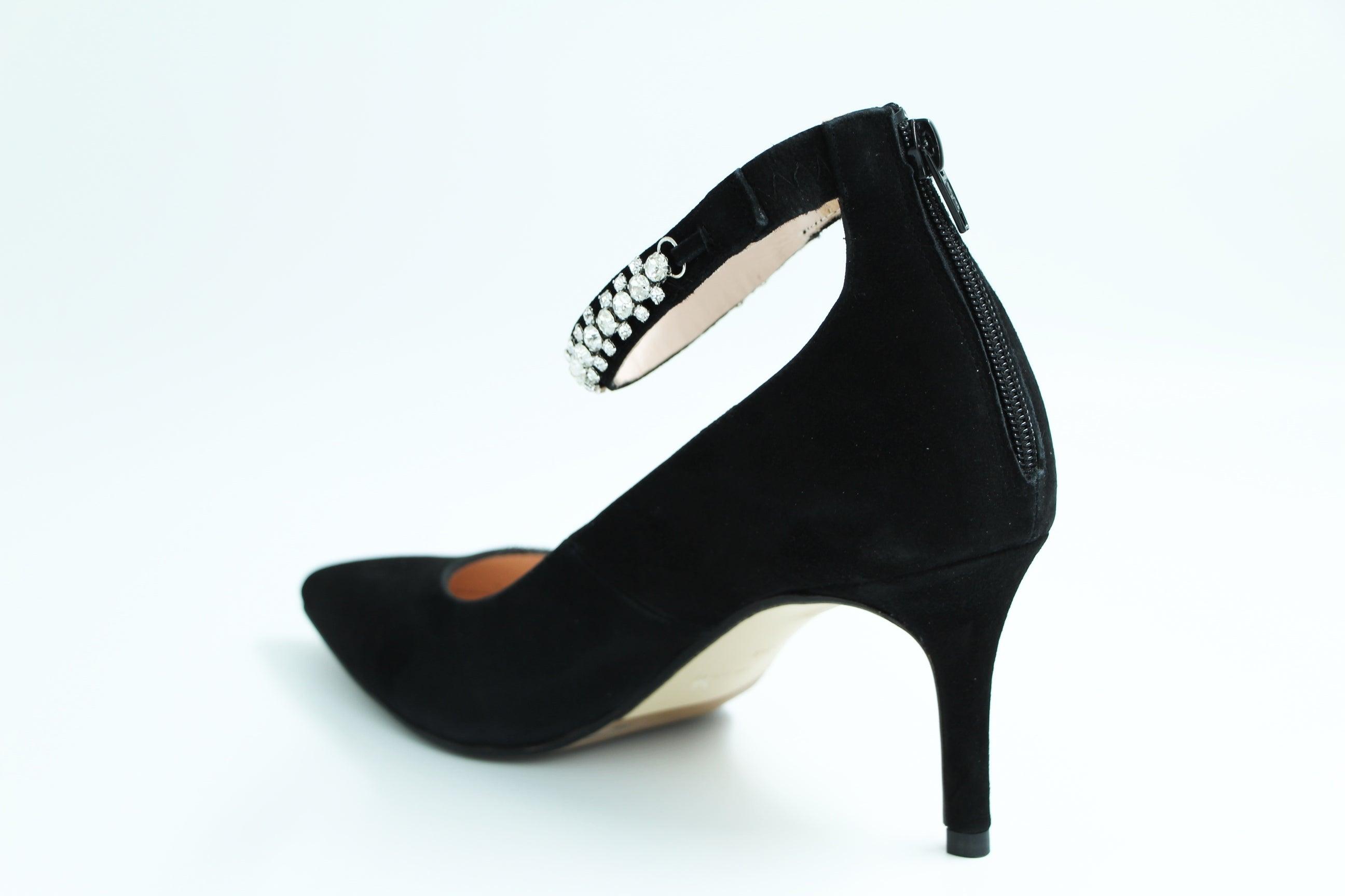 Black Suede Block Heel Pump - Comfortable Heels - Ally Shoes
